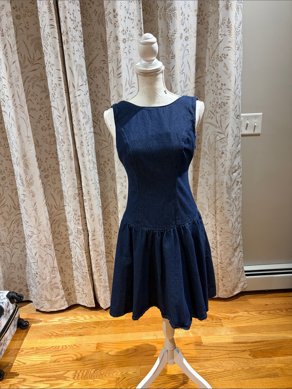Classic Navy Denim Fit-and-Flare Dress - Sleeveless / XS